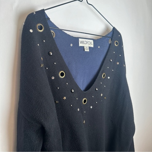 Women's Black Wildfox Cline Embellished Grommet Pullover Sweater | Size XS - Picture 2 of 7